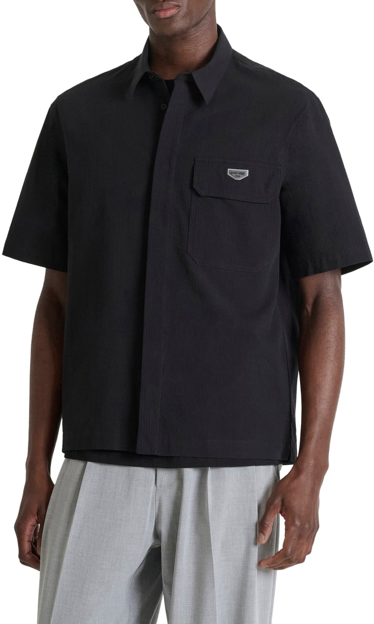 Antony Morato SHIRT RELAXED FIT IN SEERSUCKER FABRIC  WITH METL PLATE ON POCKET Zwart