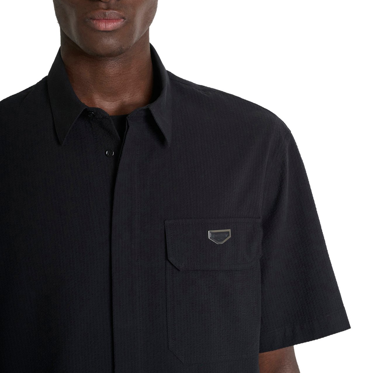 Antony Morato SHIRT RELAXED FIT IN SEERSUCKER FABRIC  WITH METL PLATE ON POCKET Zwart