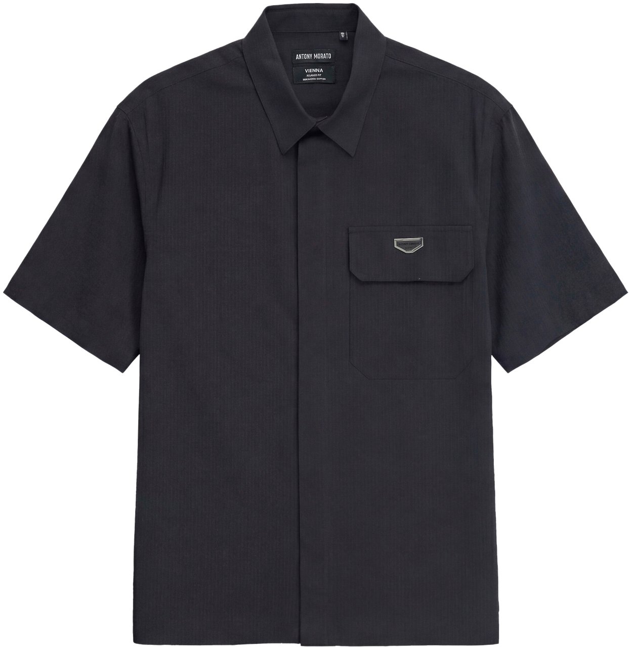 Antony Morato SHIRT RELAXED FIT IN SEERSUCKER FABRIC  WITH METL PLATE ON POCKET Zwart