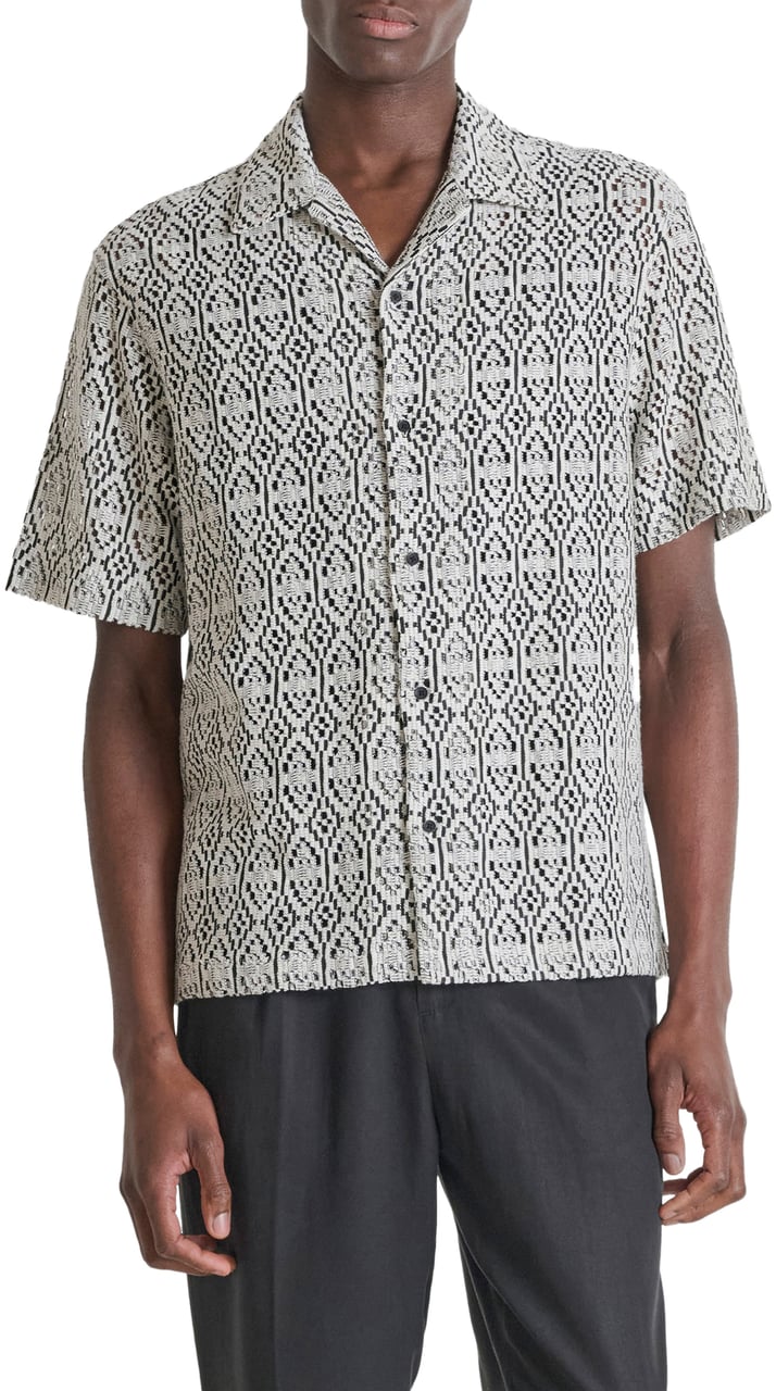 Antony Morato SHIRT RELAXED FIT IN JACQUARD WITH LOGOED  BADGE Beige