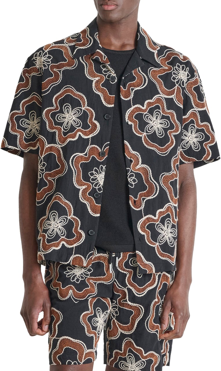 Antony Morato SHIRT DOVER RELAXED FIT IN EMBROIDERED COTTON  FABRIC WITH LOGOED  BADGE Zwart