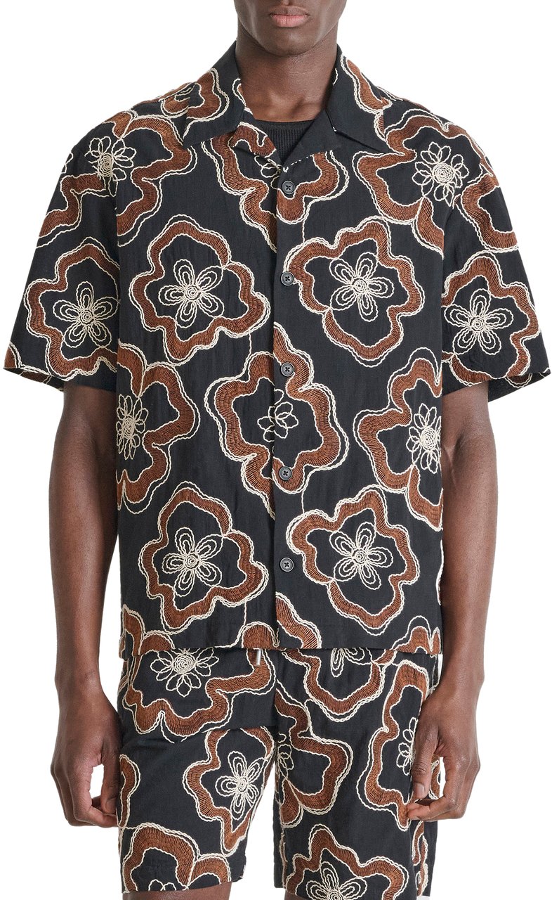 Antony Morato SHIRT DOVER RELAXED FIT IN EMBROIDERED COTTON  FABRIC WITH LOGOED  BADGE Zwart