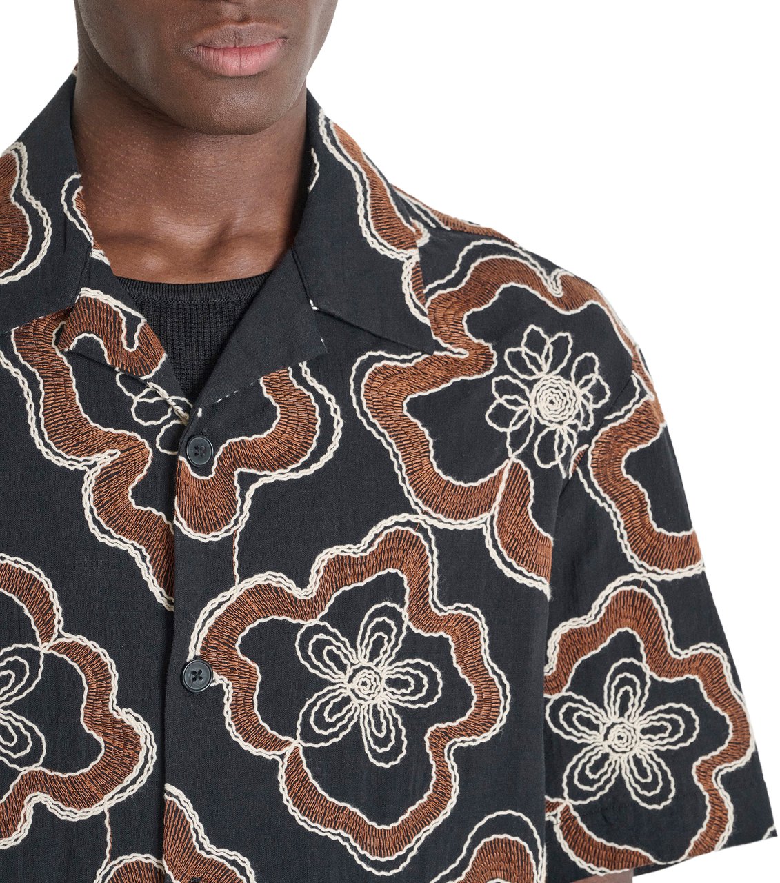 Antony Morato SHIRT DOVER RELAXED FIT IN EMBROIDERED COTTON  FABRIC WITH LOGOED  BADGE Zwart