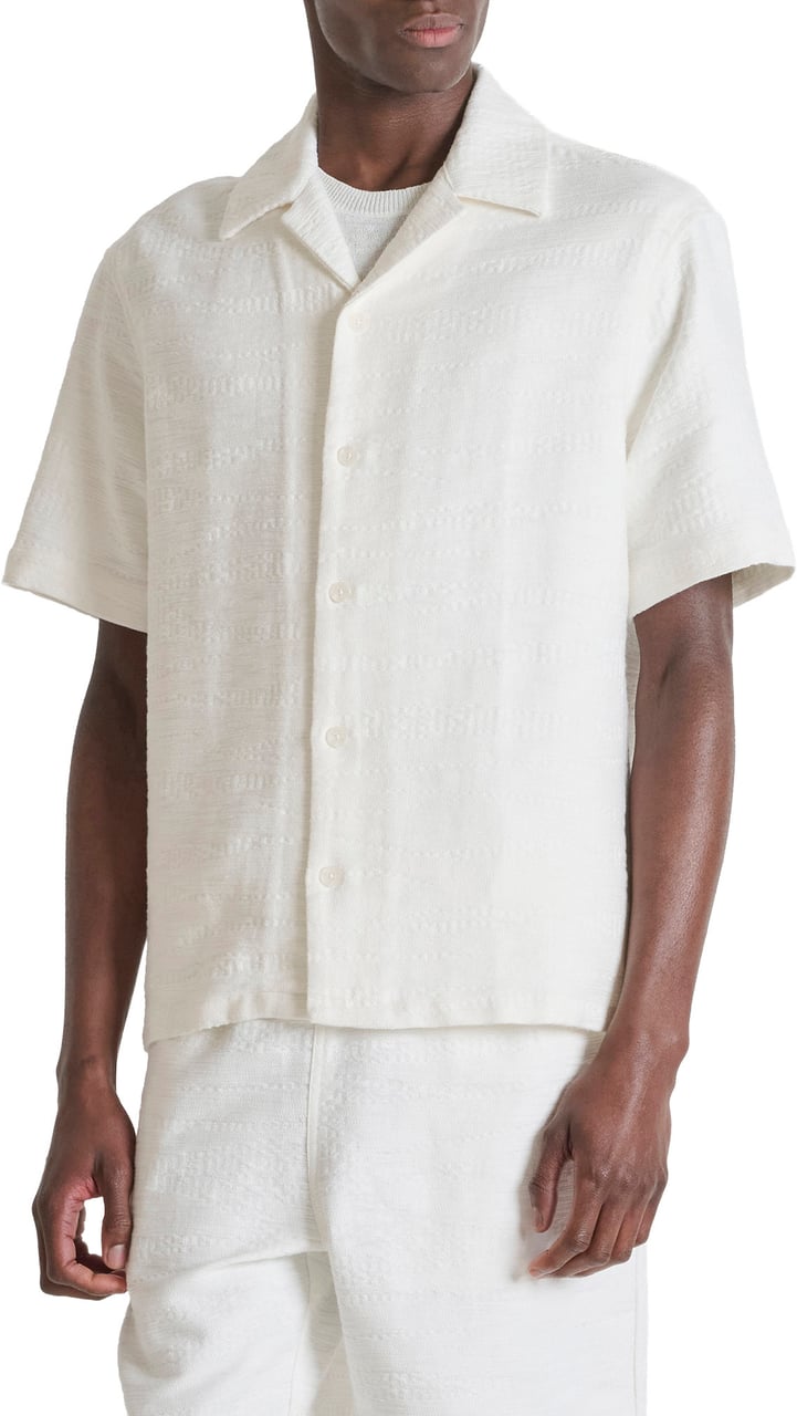 Antony Morato SHIRT DOVER RELAXED FIT IN JACQUARD COTTON BLEND FABRIC WITH LOGOED BADGE Beige