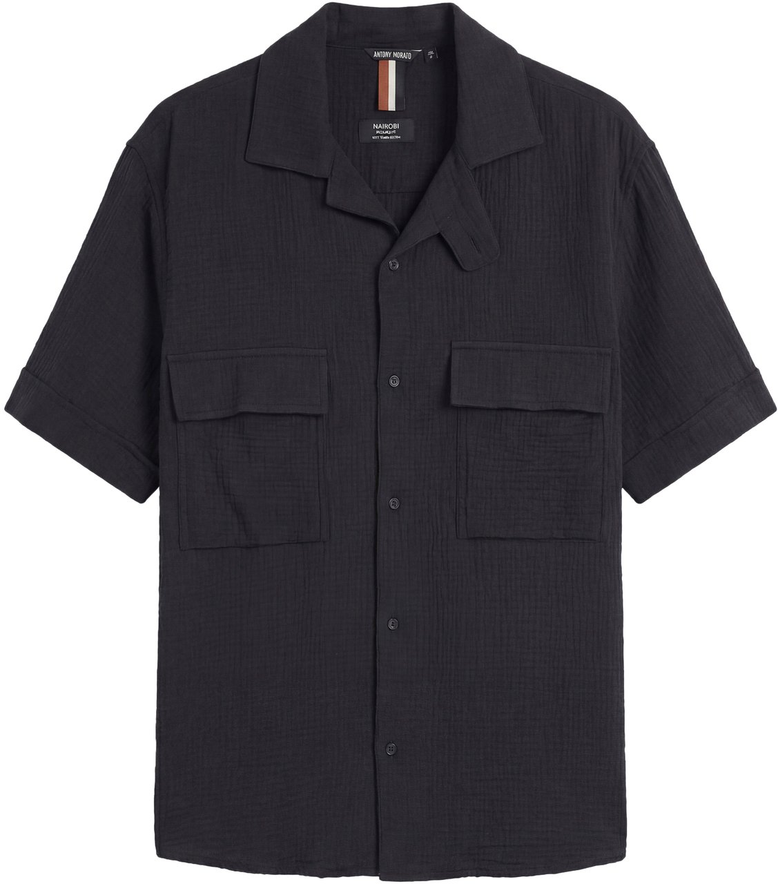 Antony Morato SHIRT NAIROBI RELAXED FIT IN SOFT TOUCH COTTON CRINCKLE FINISH WITH LOGOED PATCH Zwart