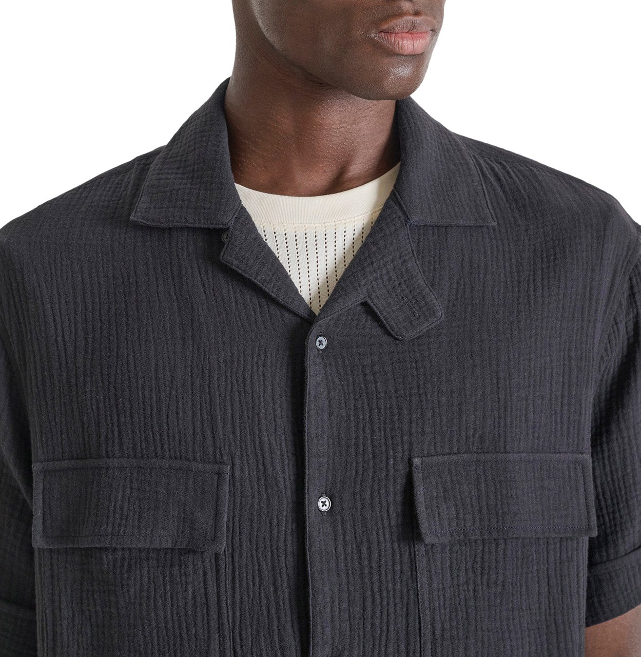 Antony Morato SHIRT NAIROBI RELAXED FIT IN SOFT TOUCH COTTON CRINCKLE FINISH WITH LOGOED PATCH Zwart