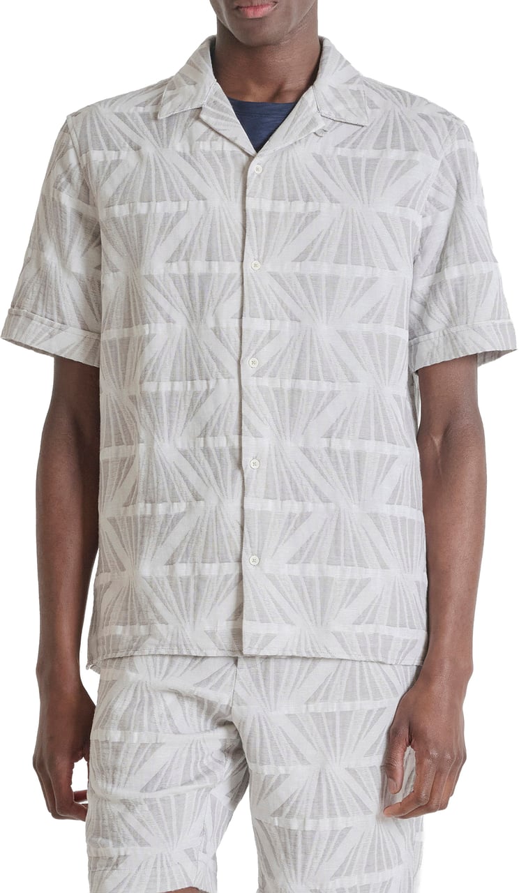 Antony Morato SHIRT HONOLULU RELAXED FIT IN JACQUARD COTTON FABRIC WITH LOGOED  BADGE Wit