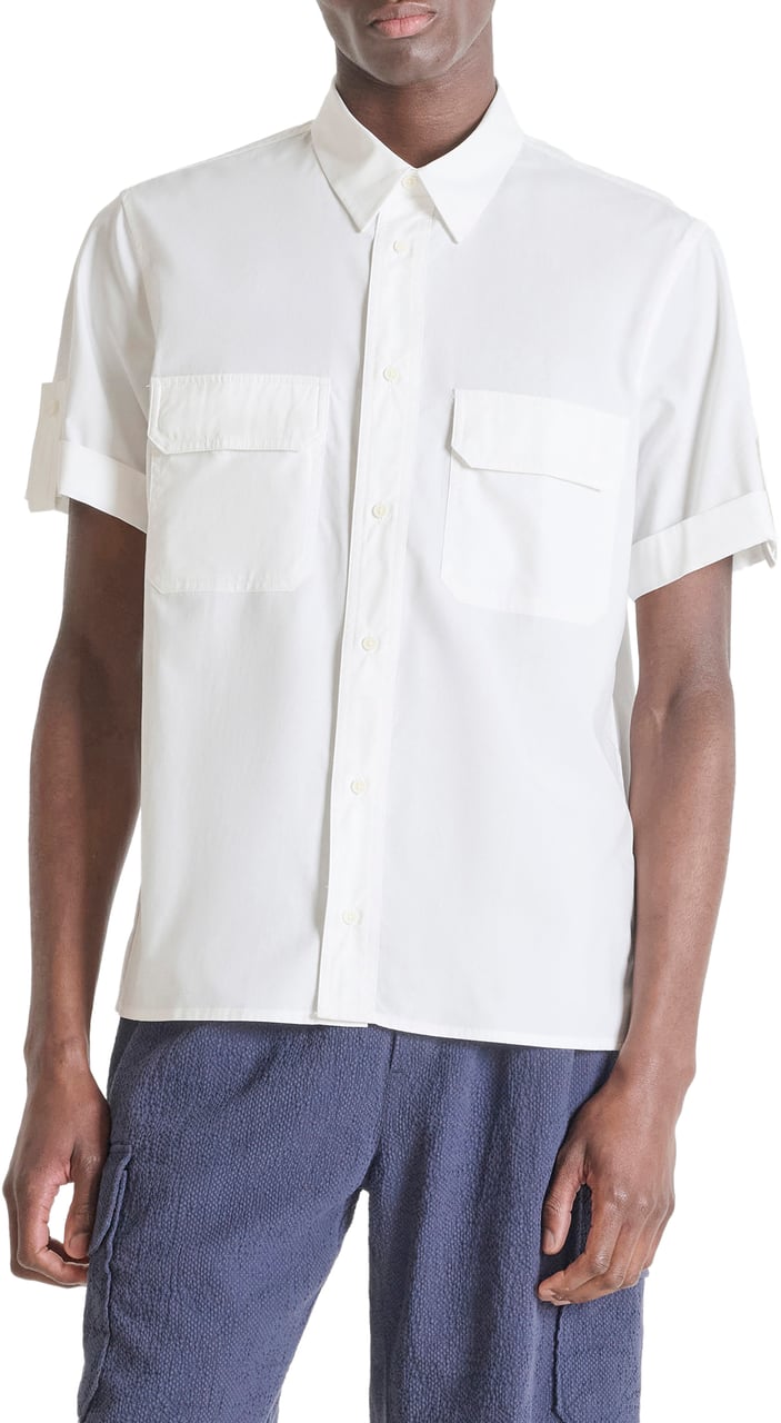 Antony Morato SHIRT HANOI REGULAR FIT IN POPELINE LYOCELL WITH LOGOED BADGE Beige