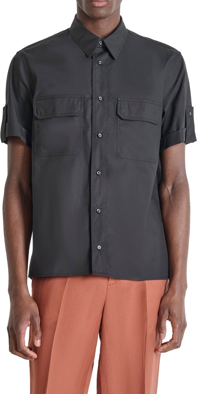 Antony Morato SHIRT HANOI REGULAR FIT IN POPELINE LYOCELL WITH LOGOED BADGE Zwart