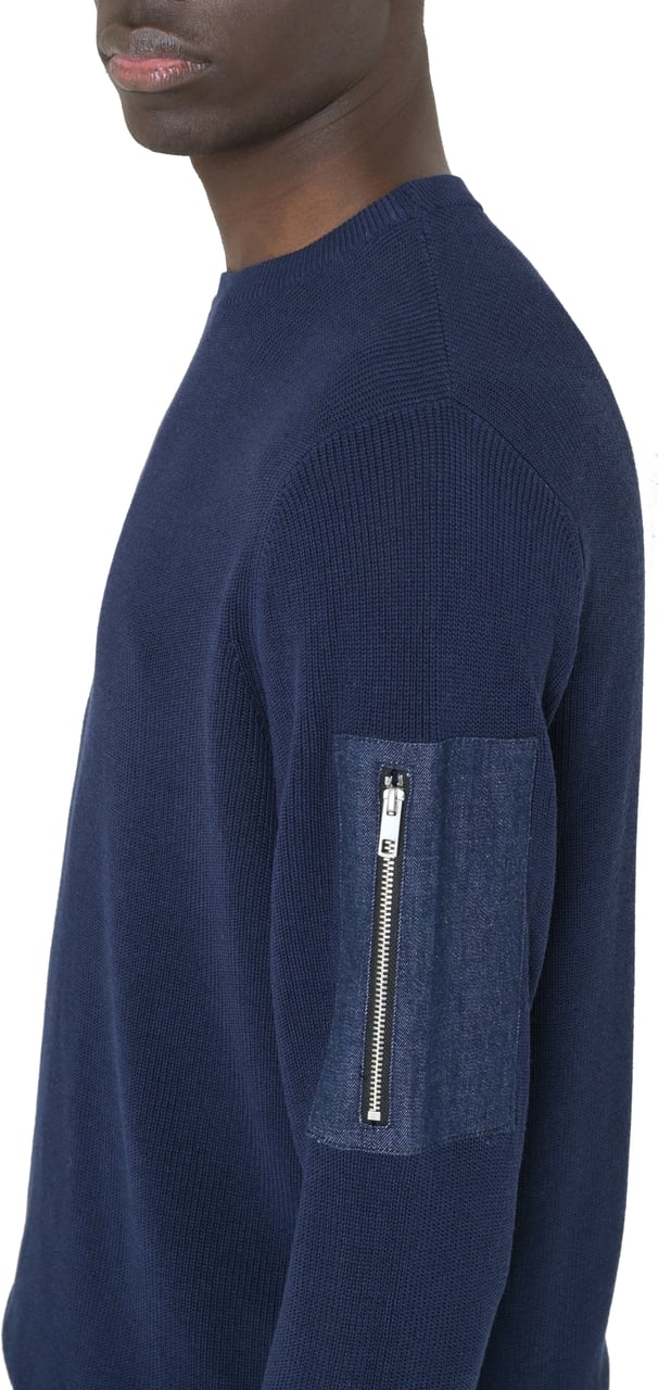 Antony Morato SWEATER REGULAR FIT IN COTTON VISCOSE BLEND YARN WITH POCKET IN DENIM FABRIC Blauw