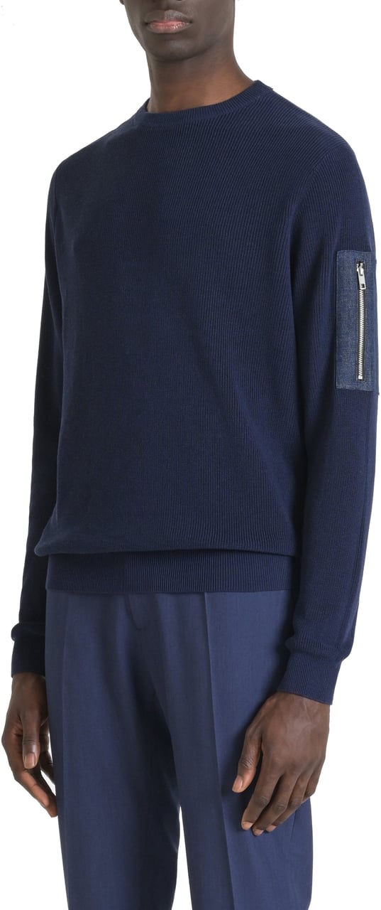Antony Morato SWEATER REGULAR FIT IN COTTON VISCOSE BLEND YARN WITH POCKET IN DENIM FABRIC Blauw