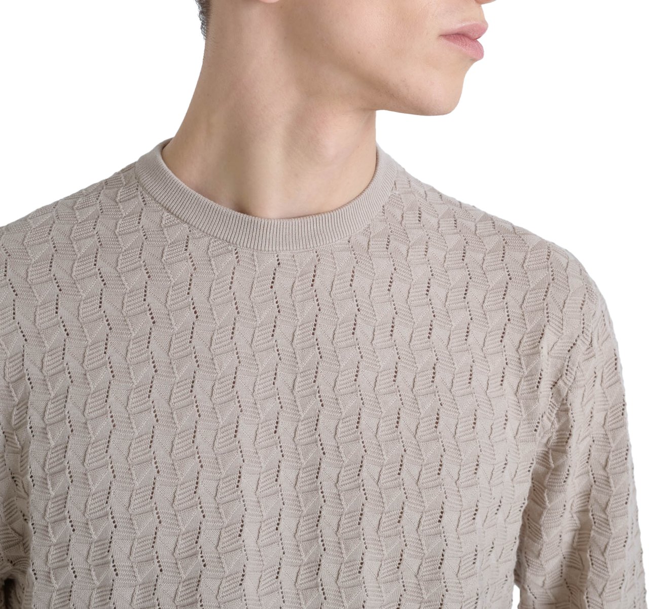 Antony Morato SWEATER REGULAR FIT IN COMBED COTTON FINE YARN 3D JACQUARD KNITSTITCH WITH LOGOED METAL BADGE Beige