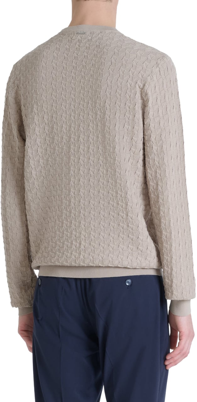 Antony Morato SWEATER REGULAR FIT IN COMBED COTTON FINE YARN 3D JACQUARD KNITSTITCH WITH LOGOED METAL BADGE Beige