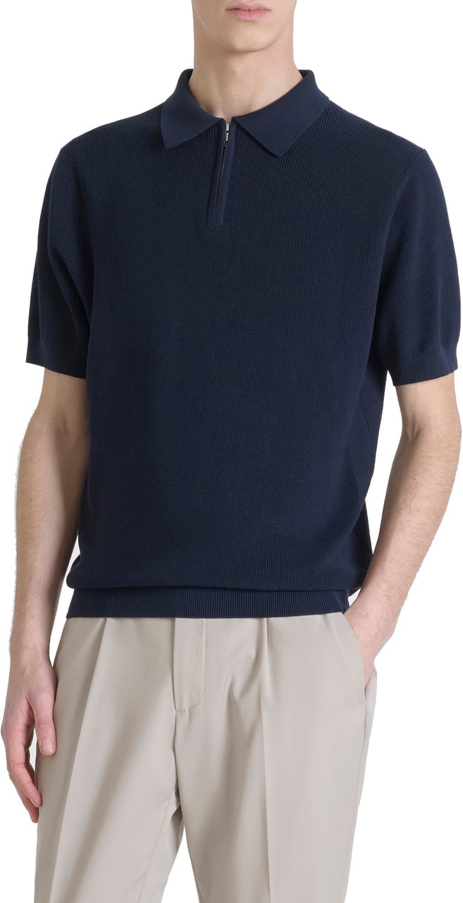 Antony Morato SWEATER REGULAR FIT IN COTTON BLEND SOFT YARN WITH LOGOED METAL BADGE Blauw