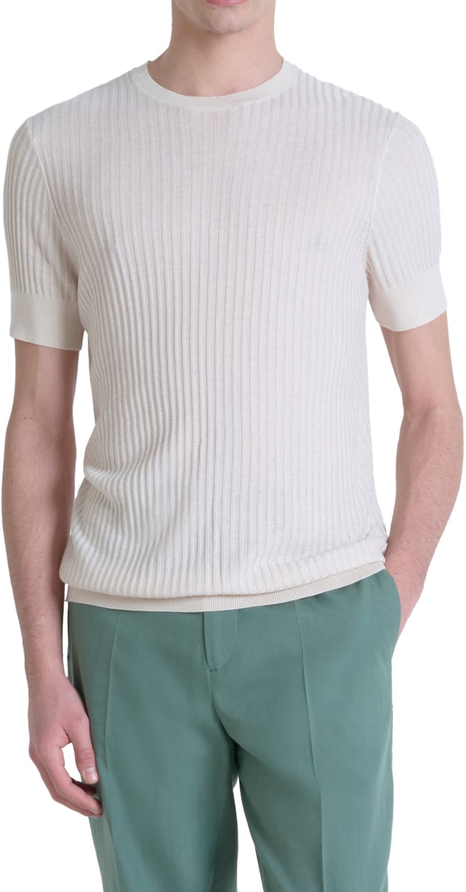 Antony Morato SWEATER SLIM FIT IN VISCOSE BLEND SUPER SOFT YARN WITH LOGOED METAL BADGE Beige