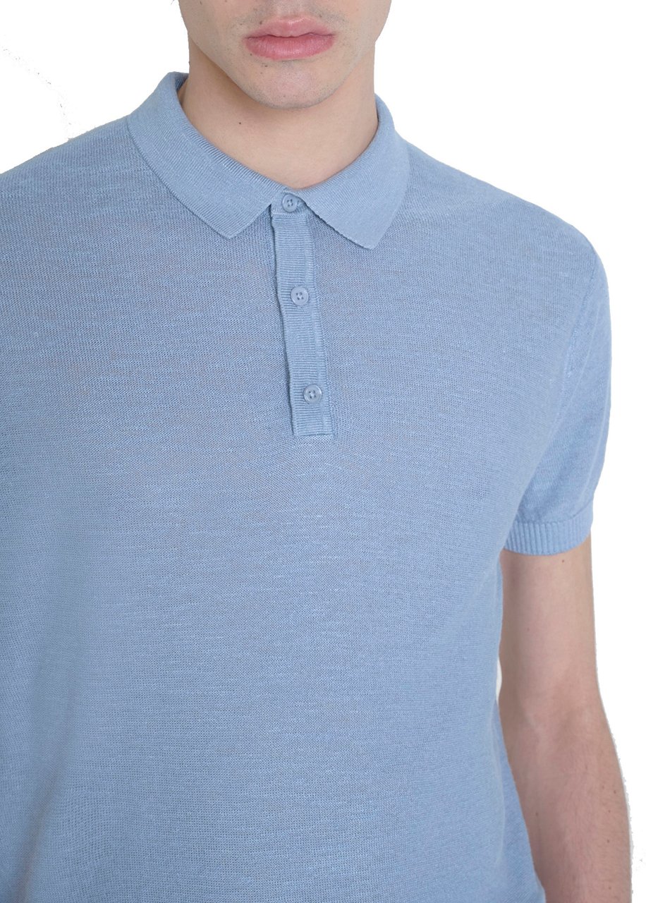 Antony Morato SWEATER REGULAR FIT IN LINEN BLEND SOFT YARN WITH LOGOED METAL BADGE Blauw