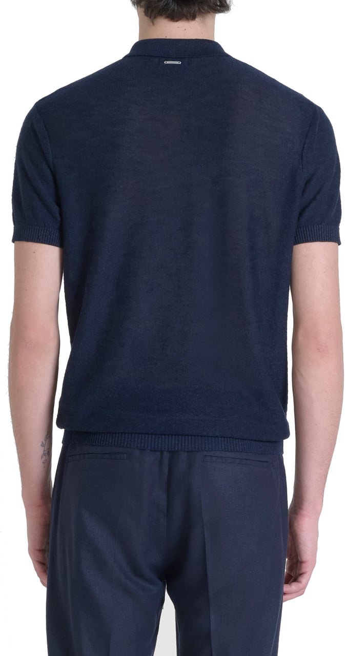 Antony Morato SWEATER REGULAR FIT IN LINEN BLEND SOFT YARN WITH LOGOED METAL BADGE Blauw
