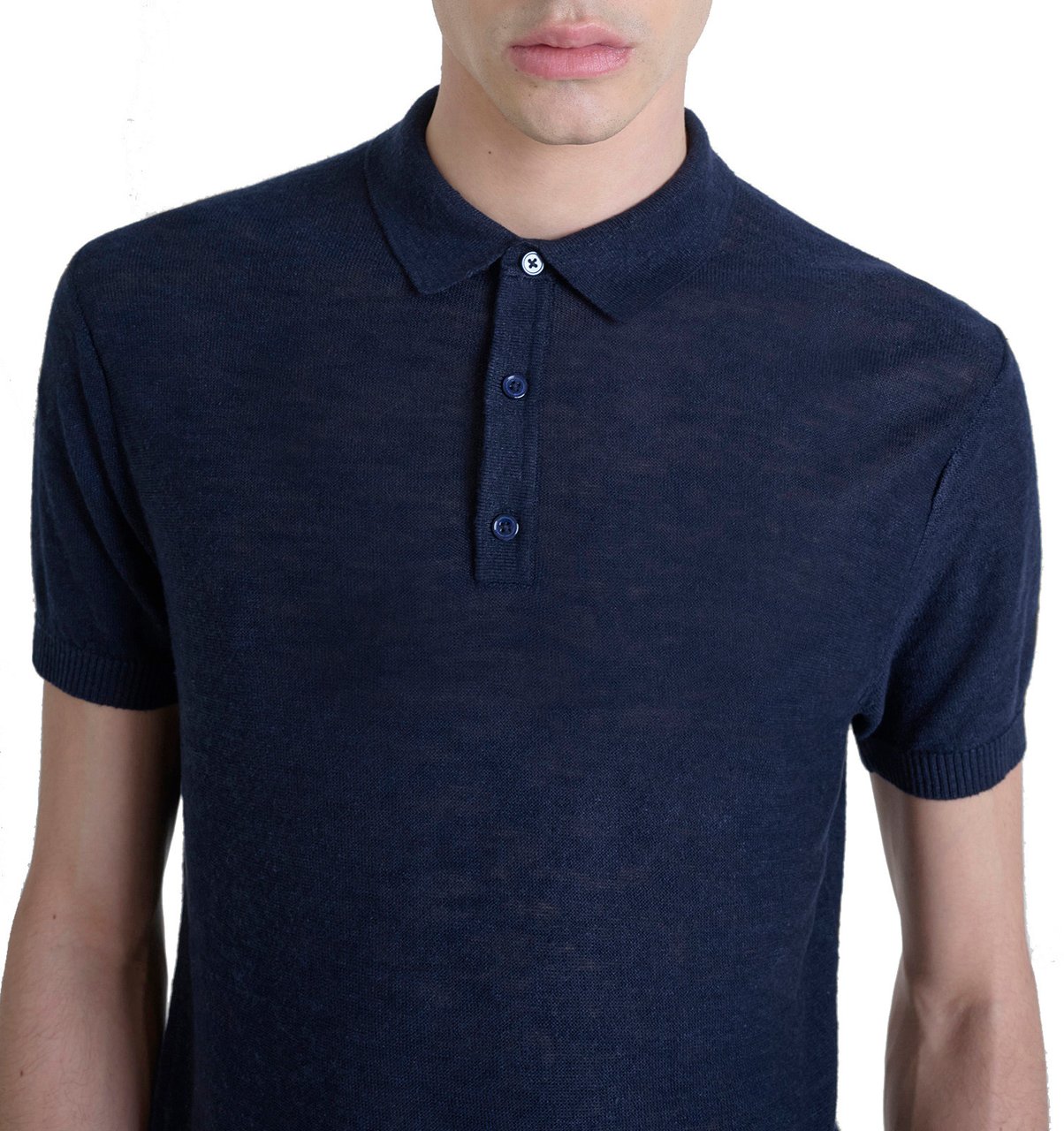 Antony Morato SWEATER REGULAR FIT IN LINEN BLEND SOFT YARN WITH LOGOED METAL BADGE Blauw