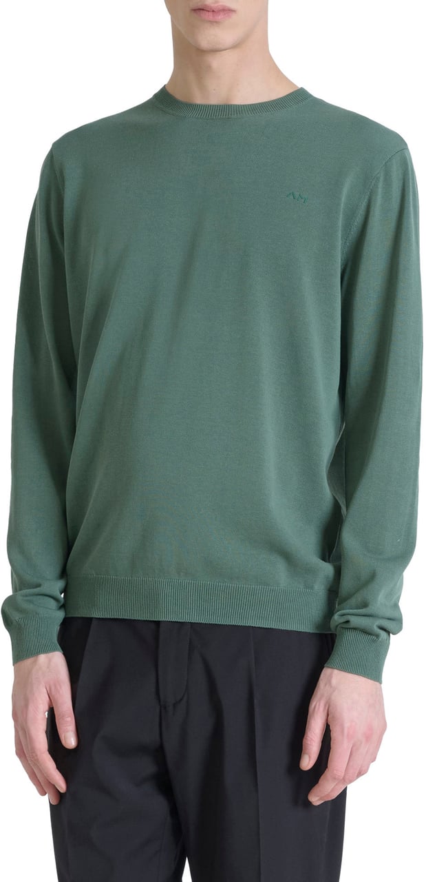Antony Morato SWEATER REGULAR FIT IN COTTON BLEND SOFT YARN WITH FOAM LOGO PRINT Groen