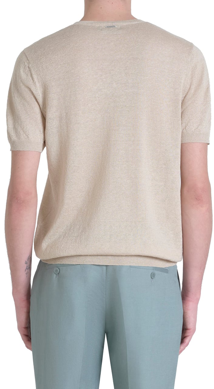 Antony Morato SWEATER REGULAR FIT IN LINEN BLEND YARN WITH LOGOED METAL BADGE Beige