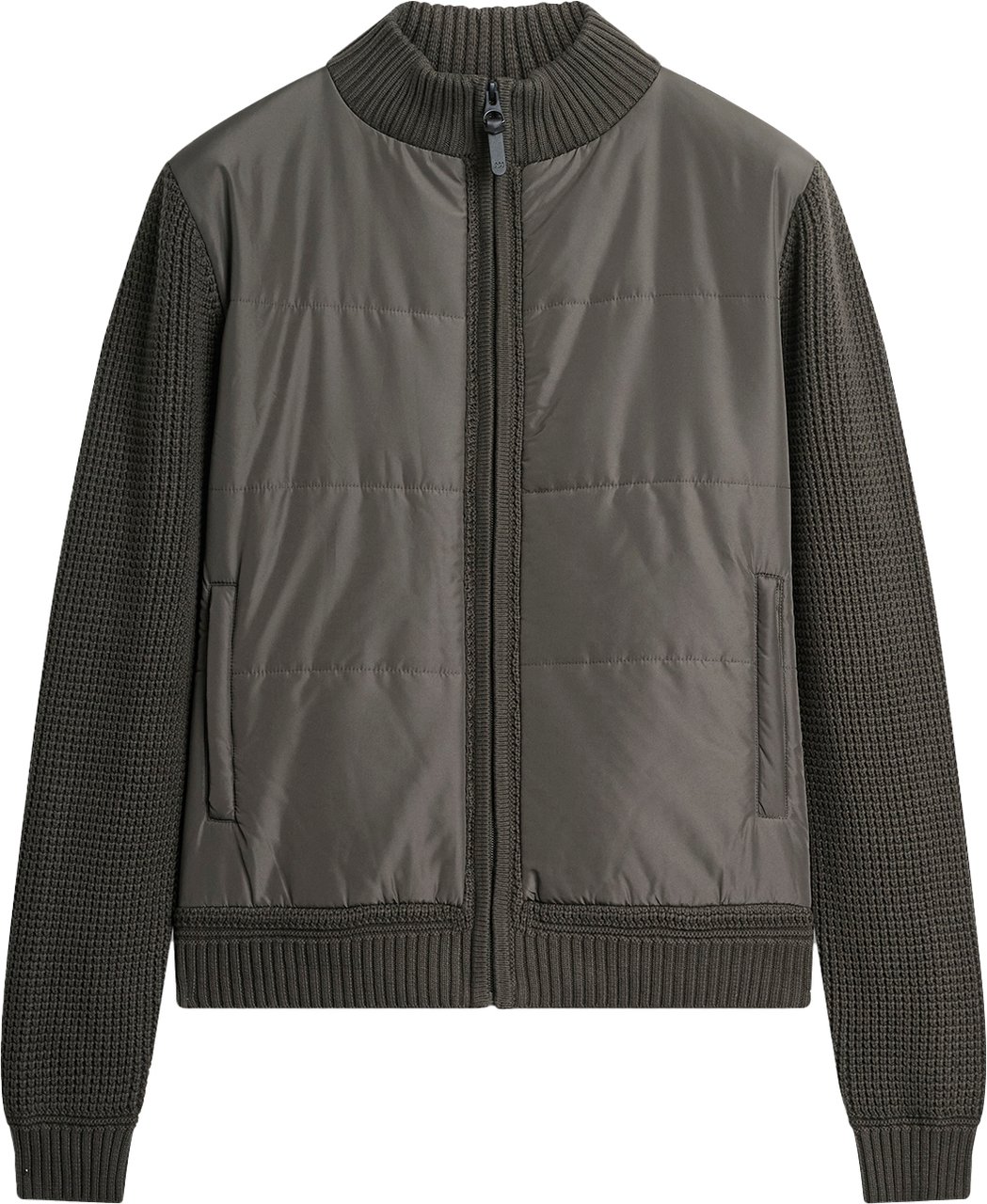 Antony Morato SWEATER REGULAR FIT IN SOFT COTTON YARN WITH TECHNO FABRIC AS CONTRAST AND LOGOED METAL BADGE Groen