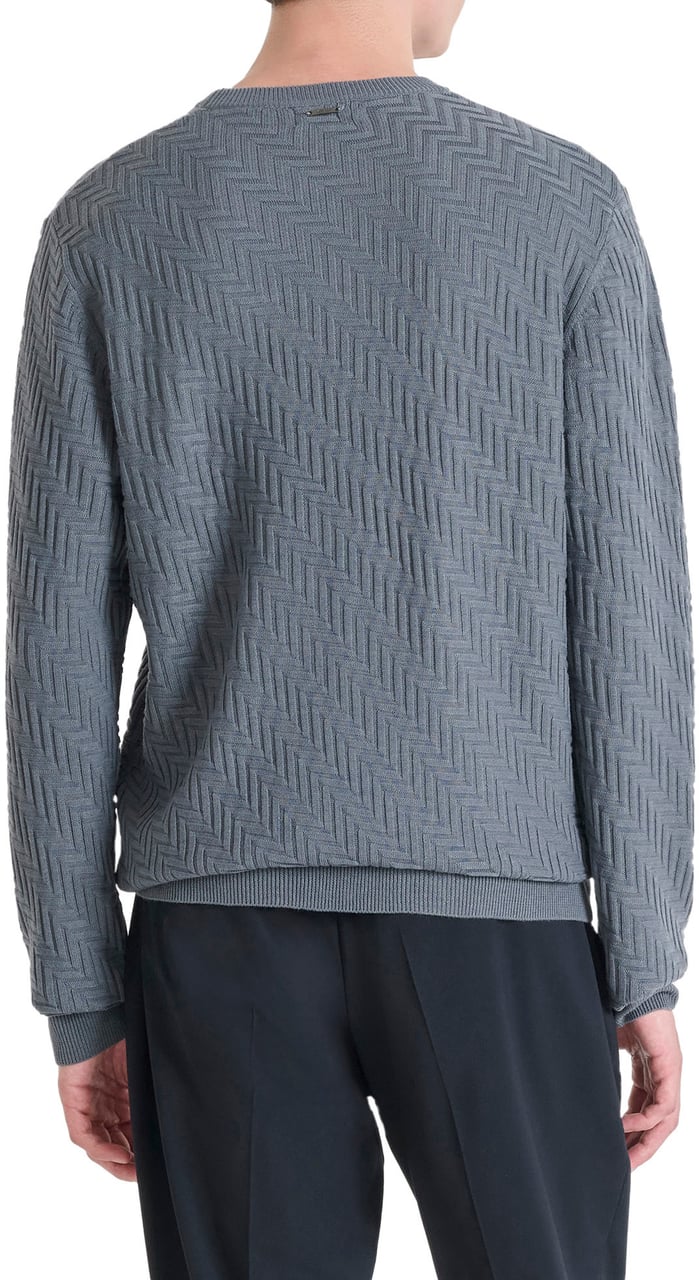 Antony Morato SWEATER REGULAR FIT GEOMETRIC JACQUARD MOTIF Blauw