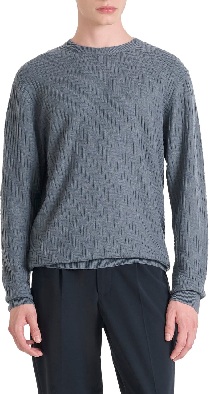Antony Morato SWEATER REGULAR FIT GEOMETRIC JACQUARD MOTIF Blauw