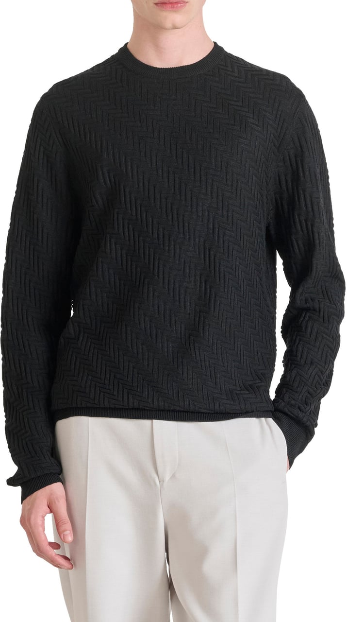 Antony Morato SWEATER REGULAR FIT GEOMETRIC JACQUARD MOTIF Zwart