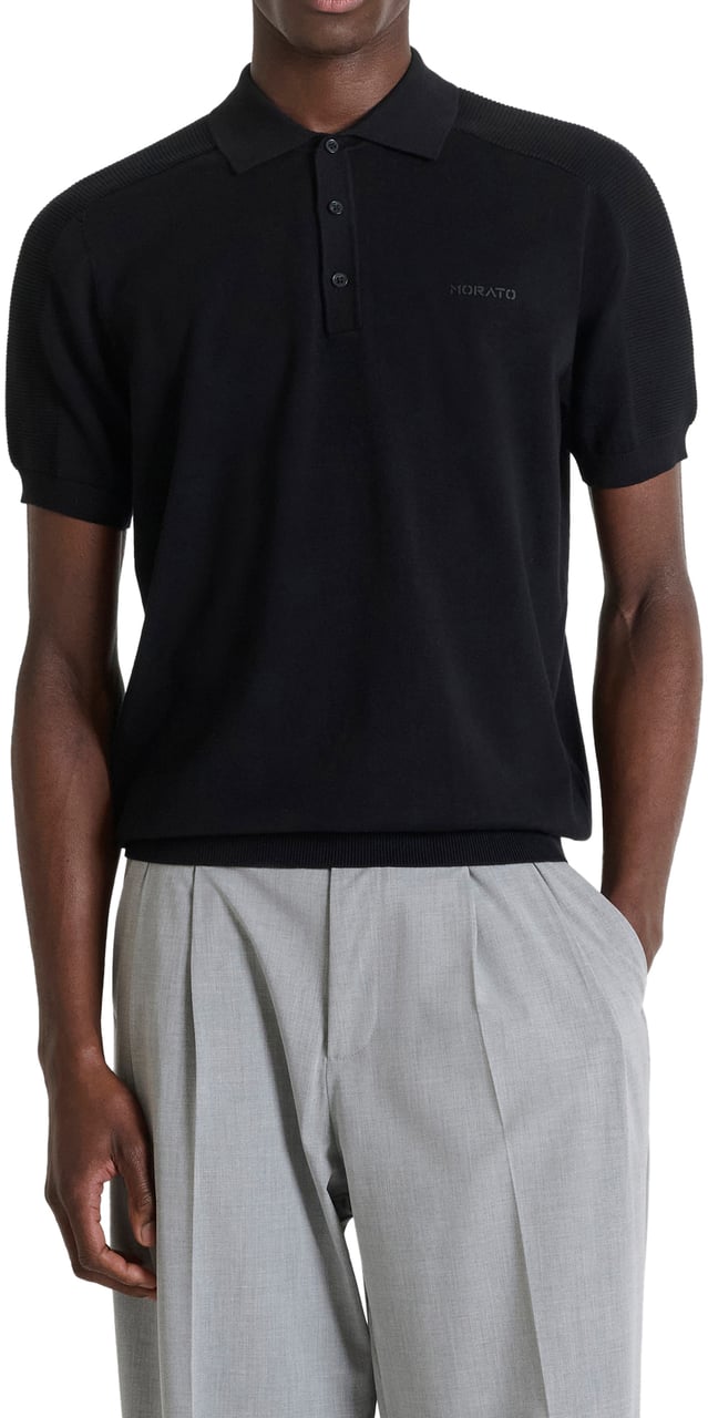 Antony Morato SWEATER POLO WITH BUTTON SHORT SLEEVES REGULAR FIT Zwart