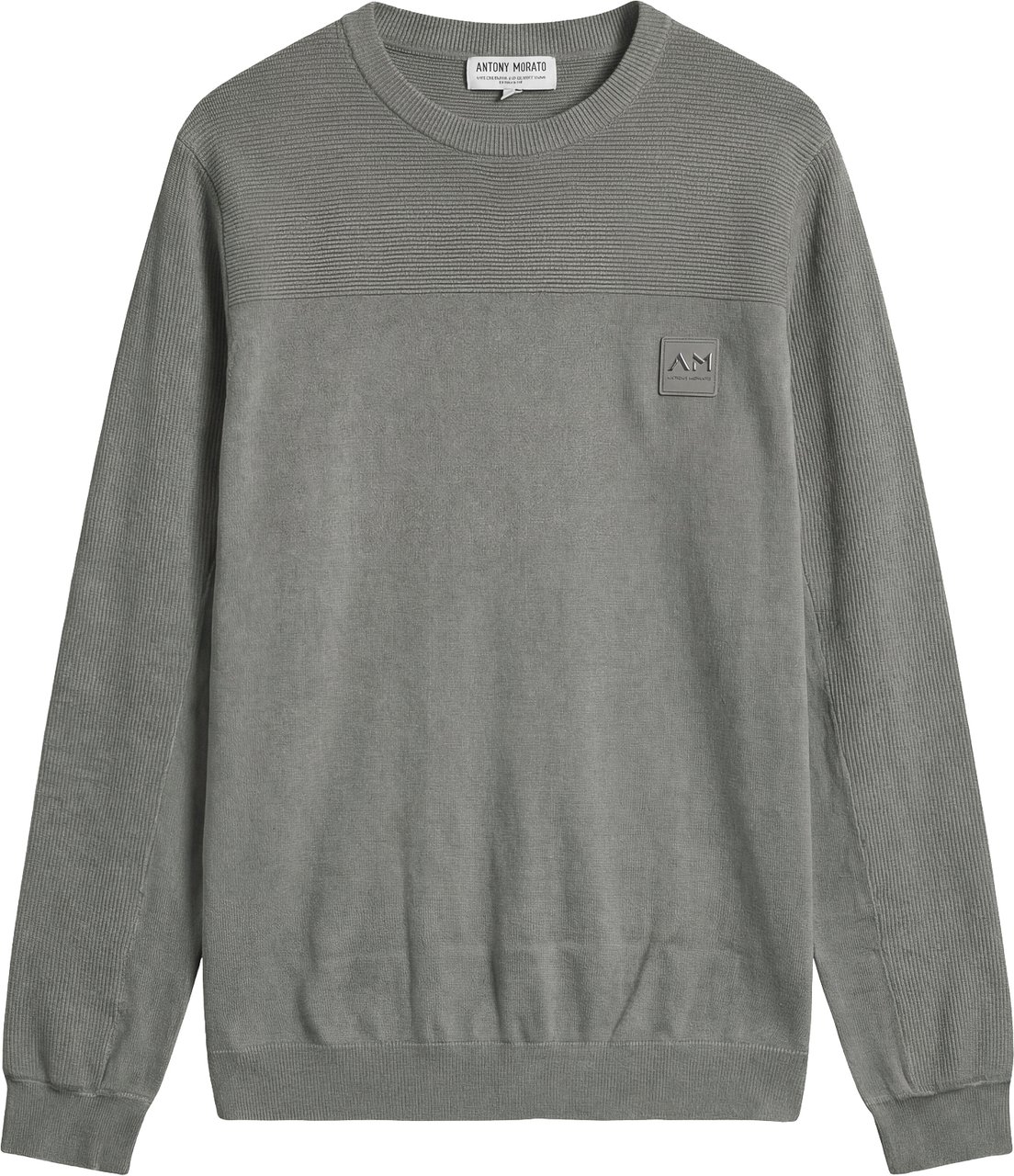 Antony Morato SWEATER ROUND COLLAR LONG SLEEVES REGULAR FIT WITH RUBBER PATCH ON CHEST Groen