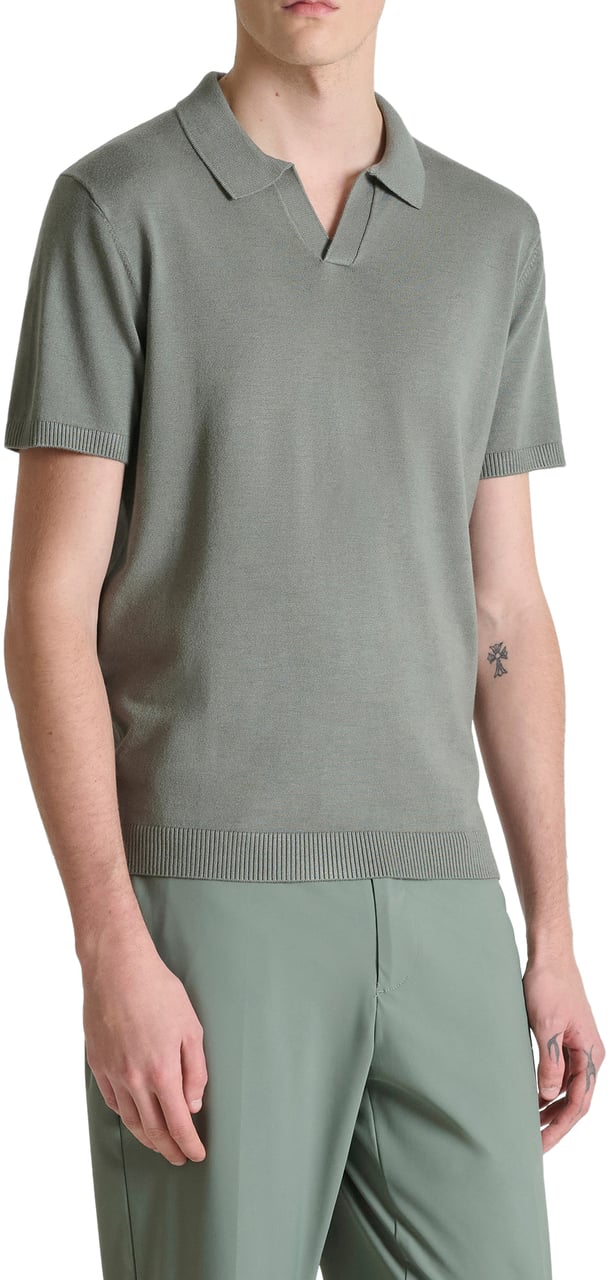 Antony Morato SWEATER POLO WITHOUT BUTTON SHORT SLEEVES SLIM FIT SUPER SOFT YARN Groen