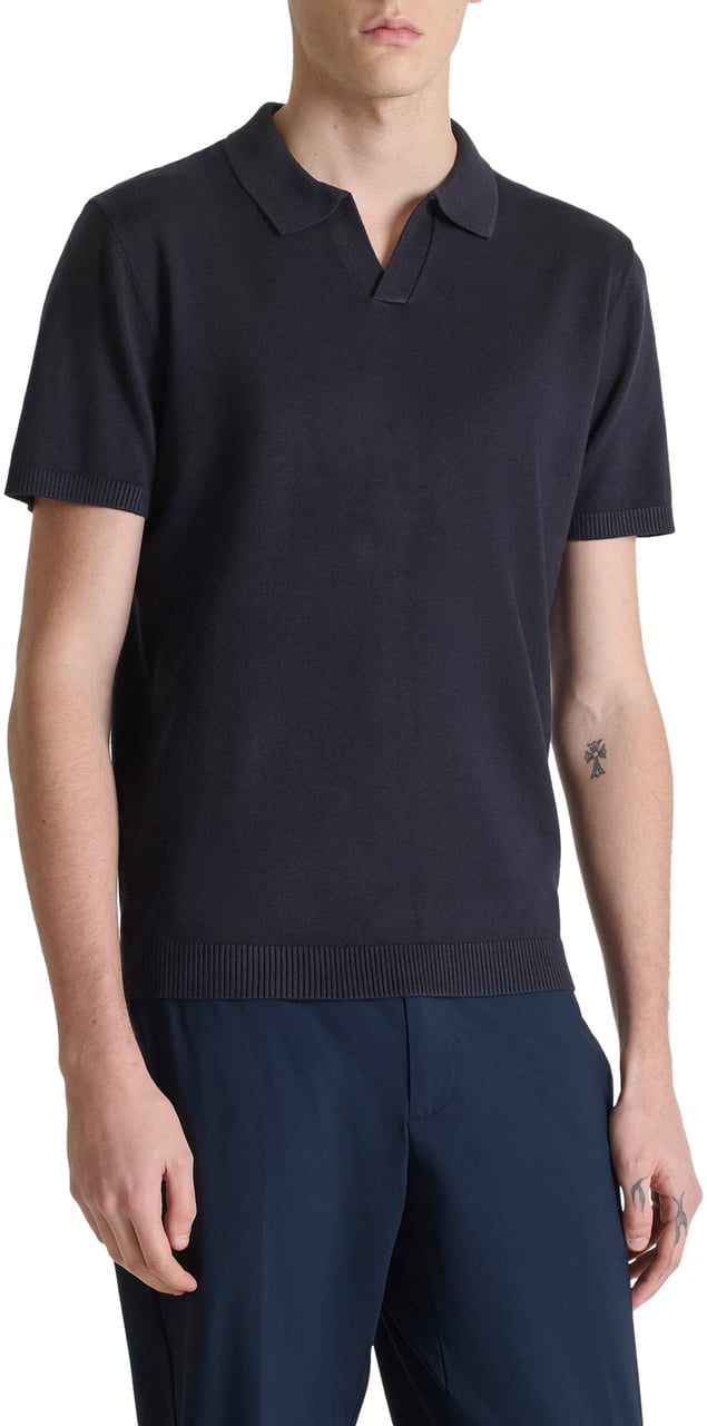 Antony Morato SWEATER POLO WITHOUT BUTTON SHORT SLEEVES SLIM FIT SUPER SOFT YARN Blauw