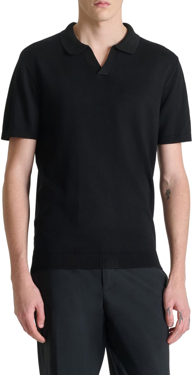 Antony Morato SWEATER POLO WITHOUT BUTTON SHORT SLEEVES SLIM FIT SUPER SOFT YARN Zwart