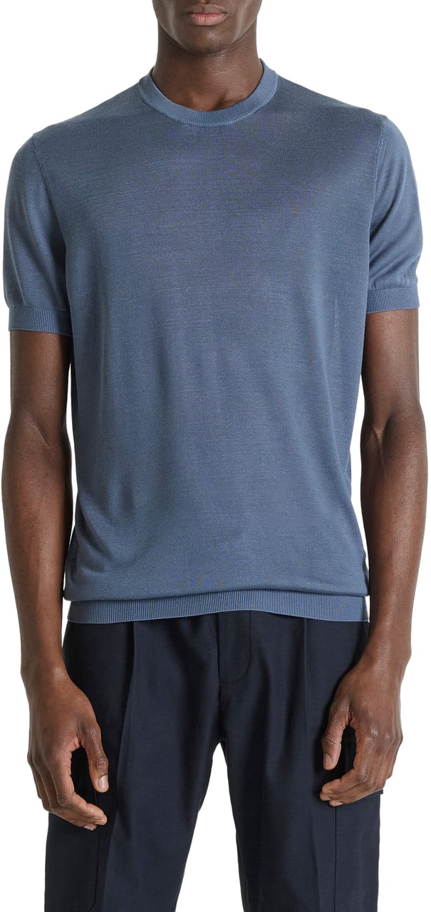 Antony Morato SWEATER ROUND COLLAR SHORT SLEEVES REGULAR FIT SUPER SOFT YARN Blauw