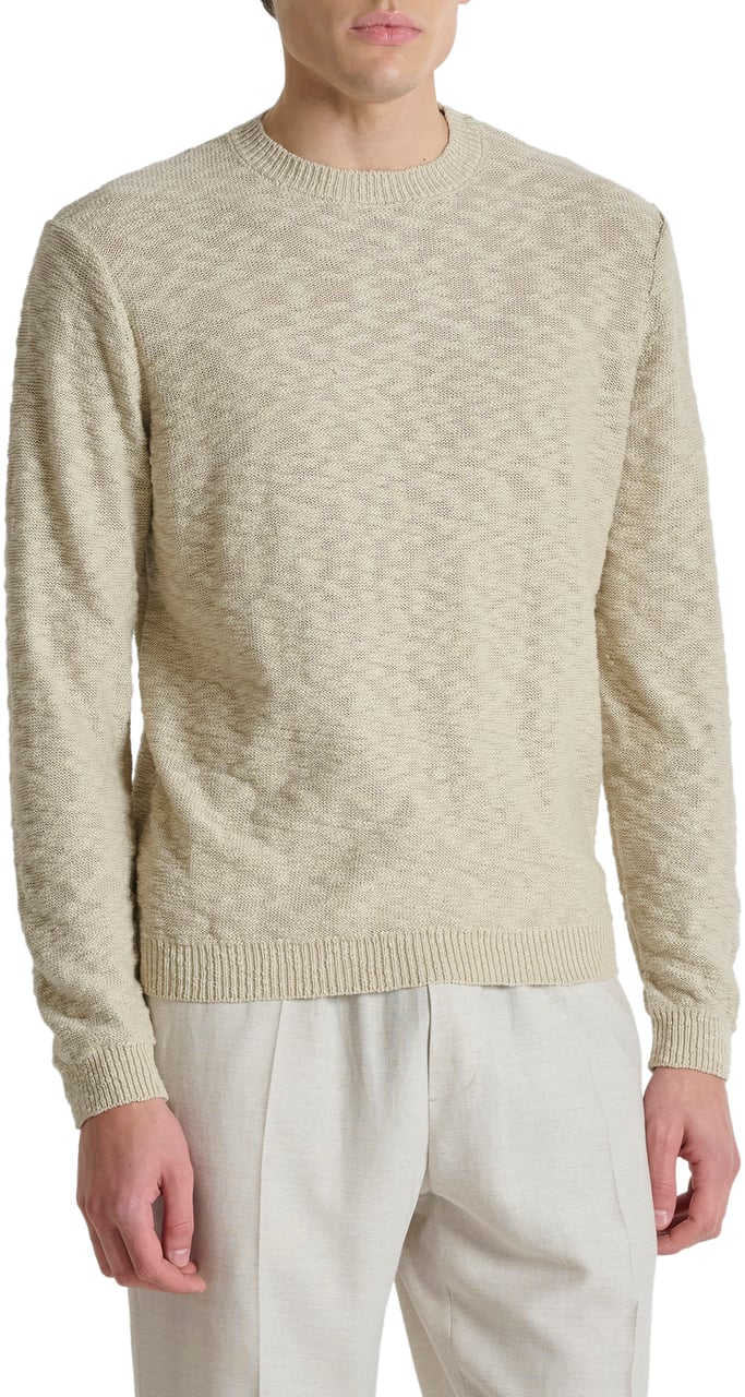 Antony Morato SWEATER ROUND COLLAR LONG SLEEVES REGULAR FIT IN COTTON SOFT YARN 3D KNITSTITCH Beige