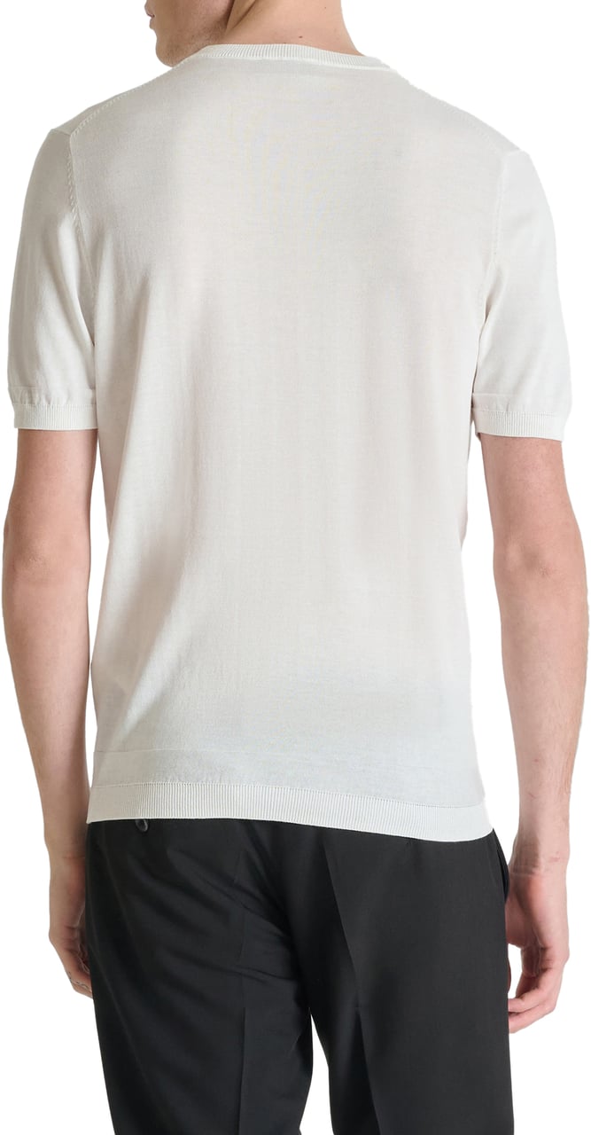 Antony Morato SWEATER ROUND COLLAR SHORT SLEEVES REGULAR FIT SOFT YARN WITH FOAM LOGO PRINT Beige