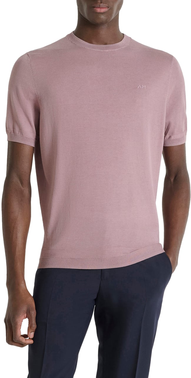 Antony Morato SWEATER ROUND COLLAR SHORT SLEEVES REGULAR FIT SOFT YARN WITH FOAM LOGO PRINT Roze