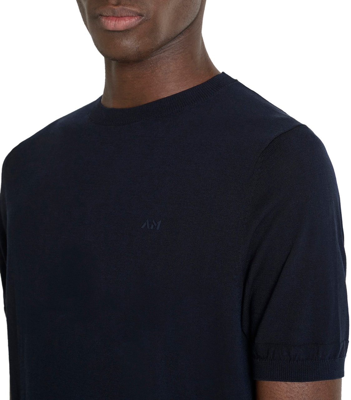 Antony Morato SWEATER ROUND COLLAR SHORT SLEEVES REGULAR FIT SOFT YARN WITH FOAM LOGO PRINT Blauw