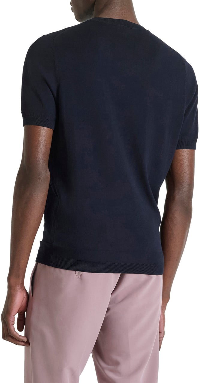 Antony Morato SWEATER ROUND COLLAR SHORT SLEEVES REGULAR FIT SOFT YARN WITH FOAM LOGO PRINT Blauw