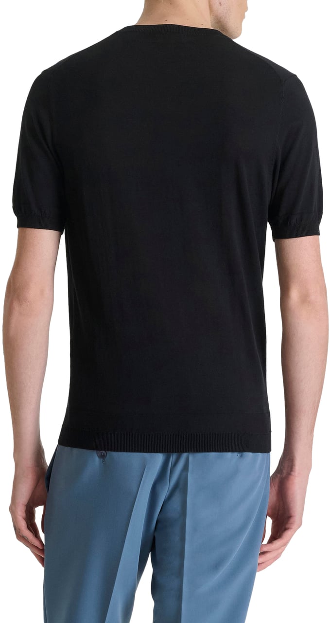 Antony Morato SWEATER ROUND COLLAR SHORT SLEEVES REGULAR FIT SOFT YARN WITH FOAM LOGO PRINT Zwart