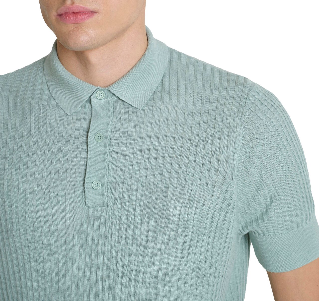 Antony Morato SWEATER POLO WITH BUTTON SHORT SLEEVES SLIM FIT SUPER SOFT YARN Blauw