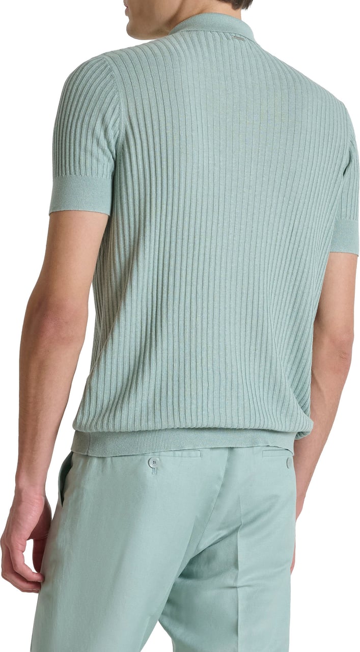 Antony Morato SWEATER POLO WITH BUTTON SHORT SLEEVES SLIM FIT SUPER SOFT YARN Blauw