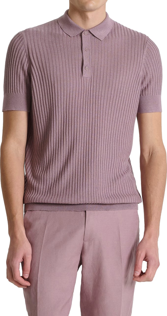 Antony Morato SWEATER POLO WITH BUTTON SHORT SLEEVES SLIM FIT SUPER SOFT YARN Roze