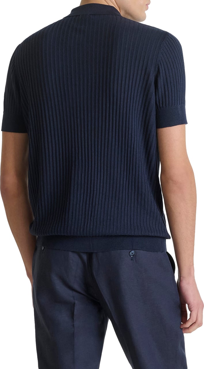 Antony Morato SWEATER POLO WITH BUTTON SHORT SLEEVES SLIM FIT SUPER SOFT YARN Blauw