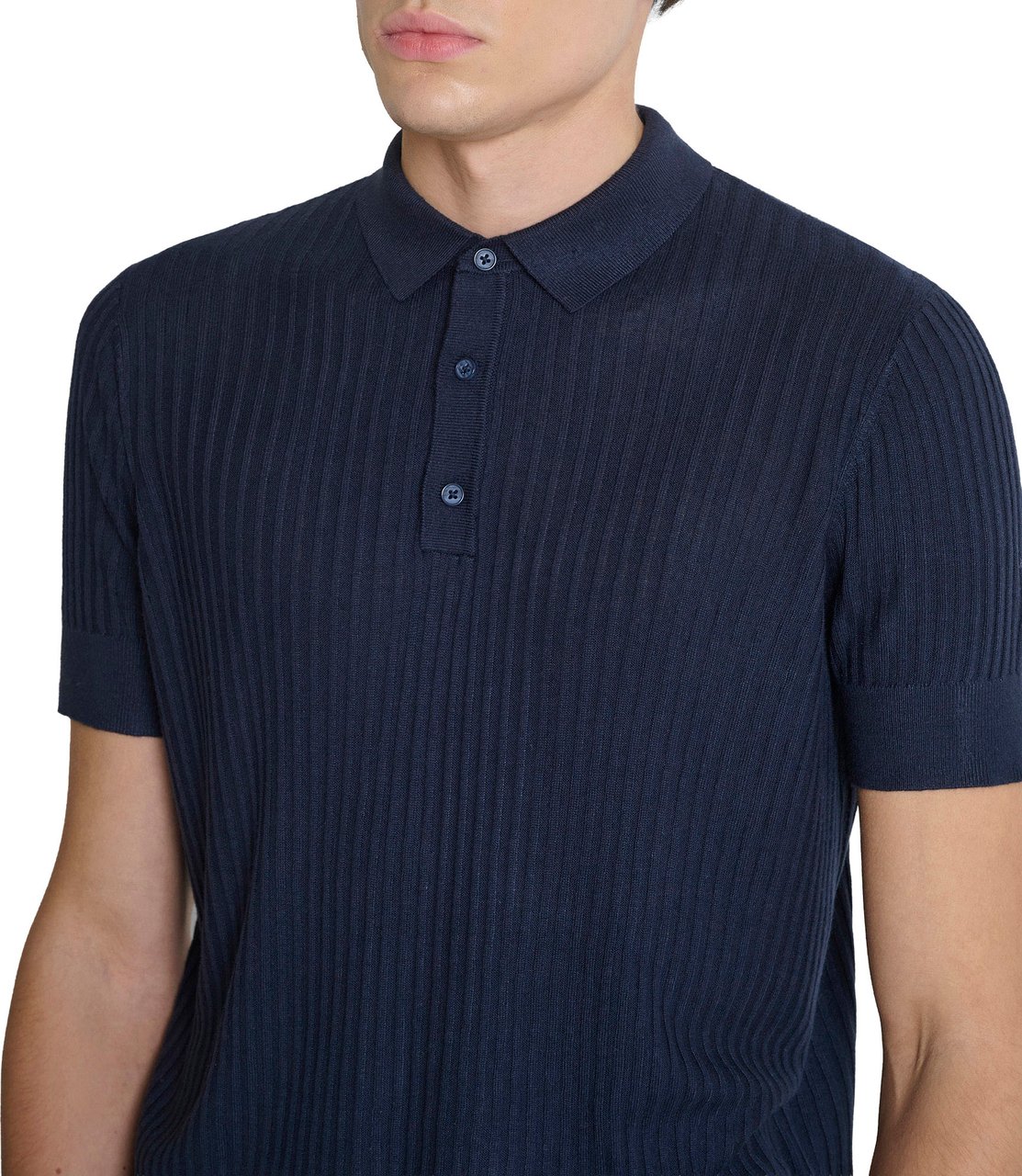 Antony Morato SWEATER POLO WITH BUTTON SHORT SLEEVES SLIM FIT SUPER SOFT YARN Blauw