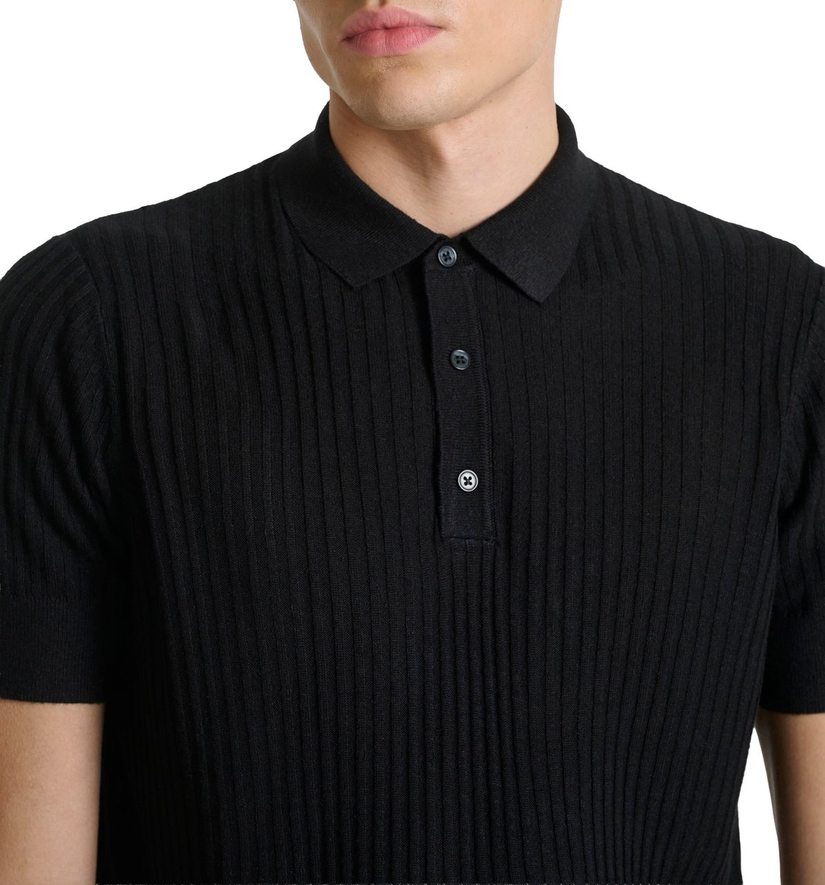 Antony Morato SWEATER POLO WITH BUTTON SHORT SLEEVES SLIM FIT SUPER SOFT YARN Zwart