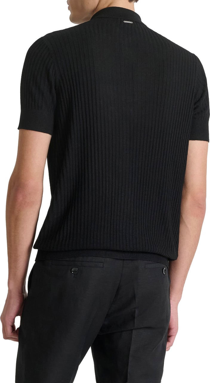Antony Morato SWEATER POLO WITH BUTTON SHORT SLEEVES SLIM FIT SUPER SOFT YARN Zwart