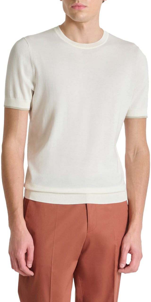 Antony Morato SWEATER ROUND COLLAR SHORT SLEEVES REGULAR FIT IN MERCERIZED COTTON SUPER FINE YARN Beige