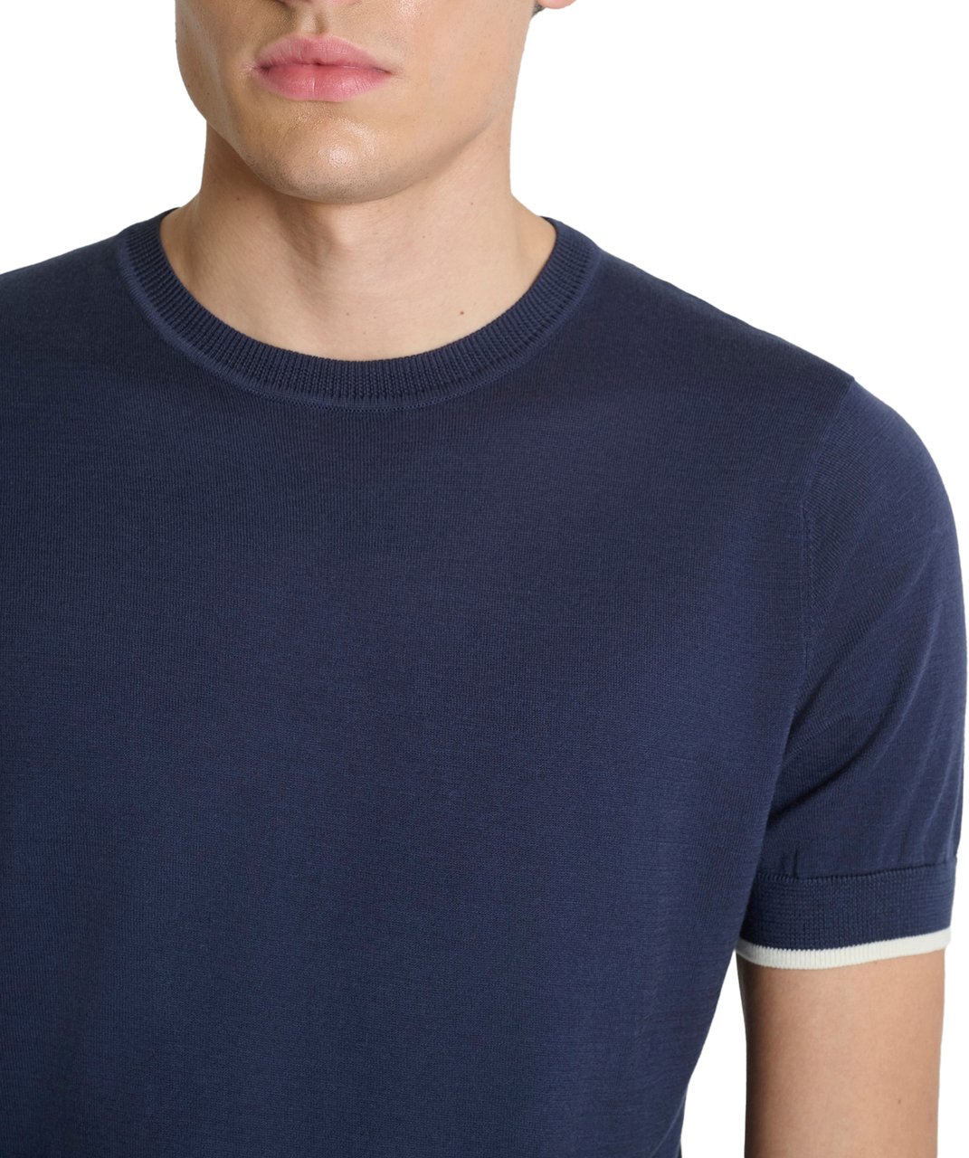 Antony Morato SWEATER ROUND COLLAR SHORT SLEEVES REGULAR FIT IN MERCERIZED COTTON SUPER FINE YARN Blauw