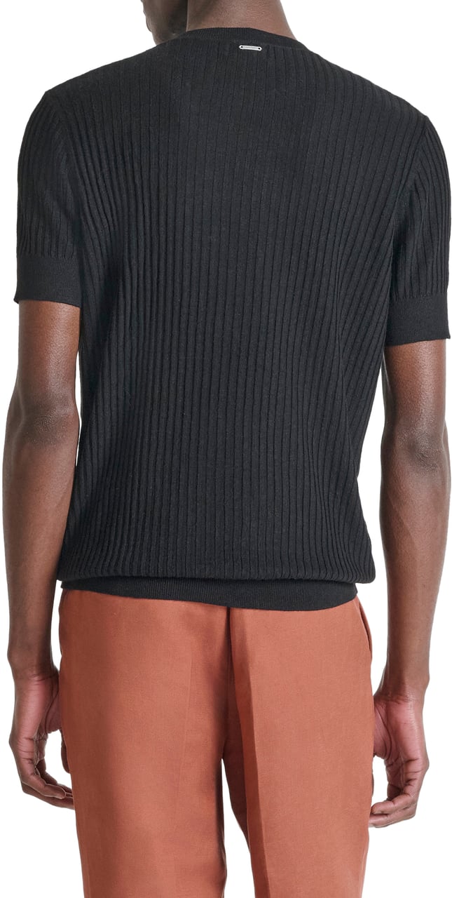 Antony Morato SWEATER ROUND COLLAR SHORT SLEEVES SLIM FIT SUPER SOFT YARN Zwart